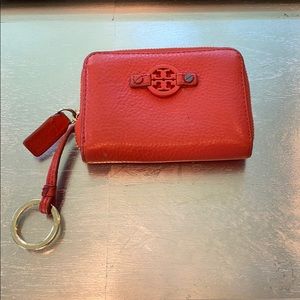 TORY BURCH ORANGE LOGO KEYCHAIN WALLET